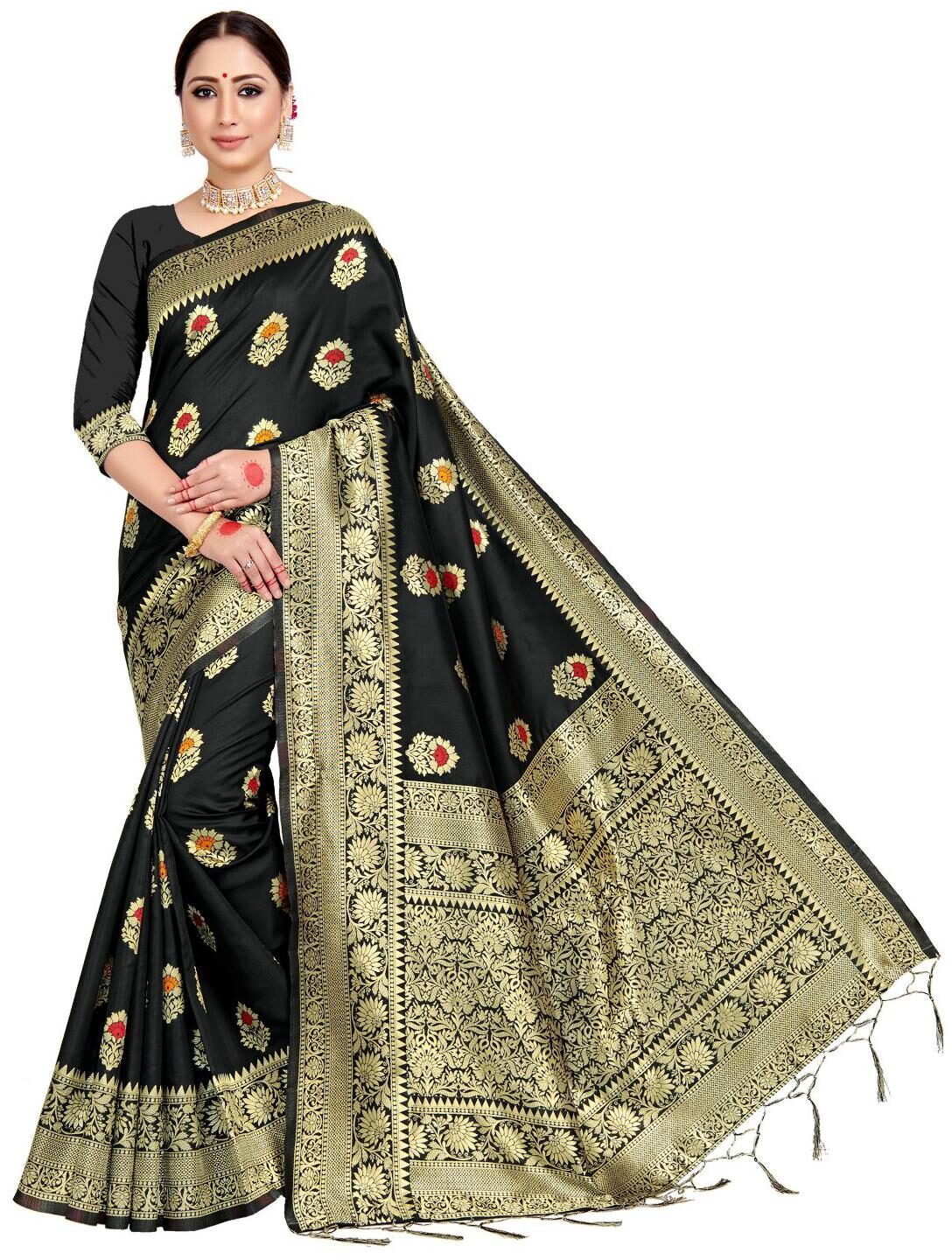 

AMEGH Women Silk Floral Saree Black