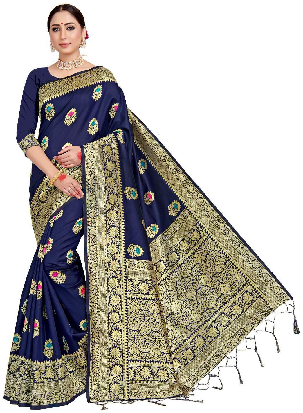 

AMEGH Women Silk Floral Saree Blue