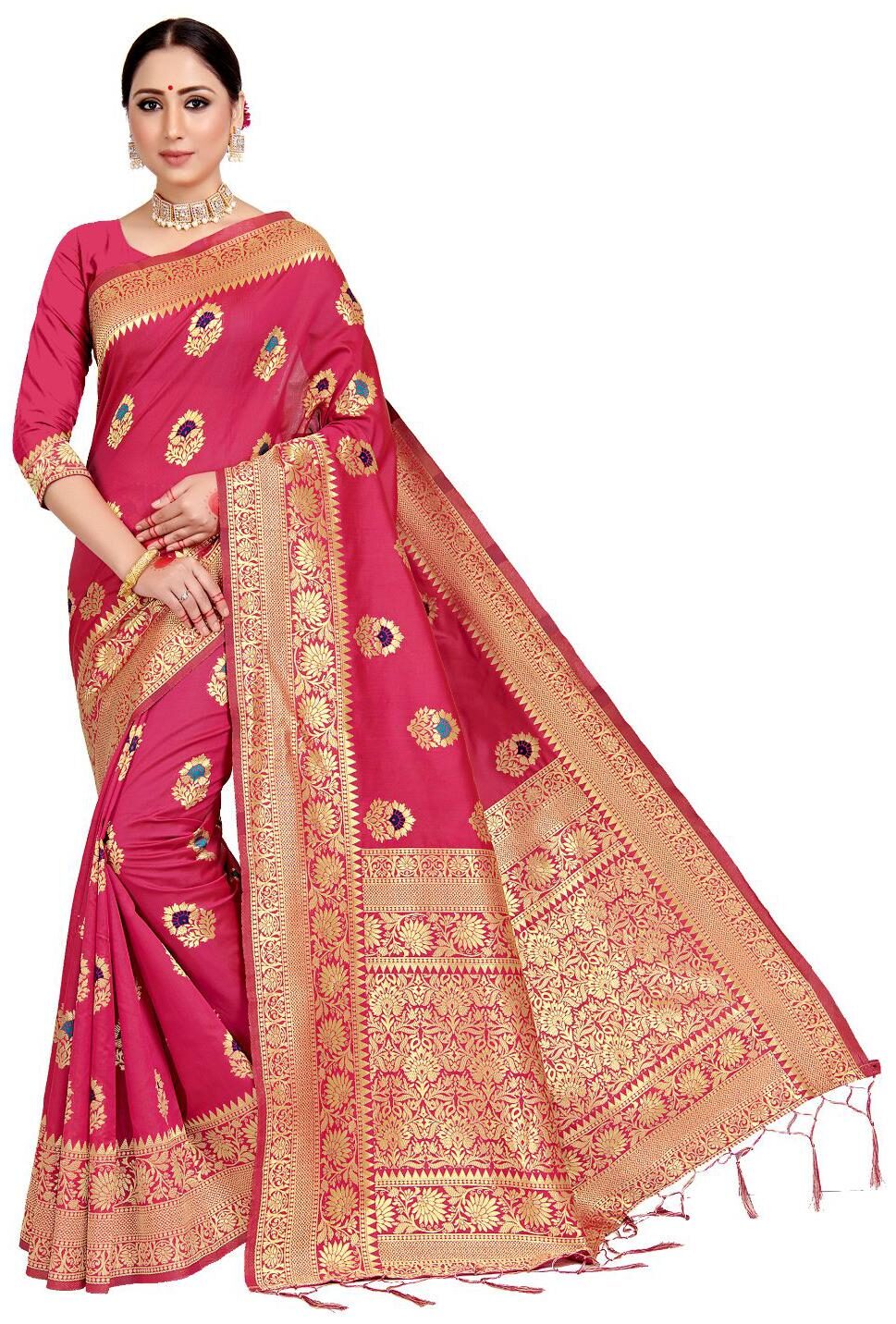 

AMEGH Women Silk Floral Saree Pink