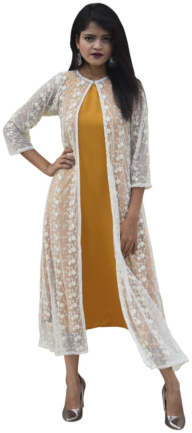 

Rajkumari dress up like a princess Yellow Embroidered Sweater dress