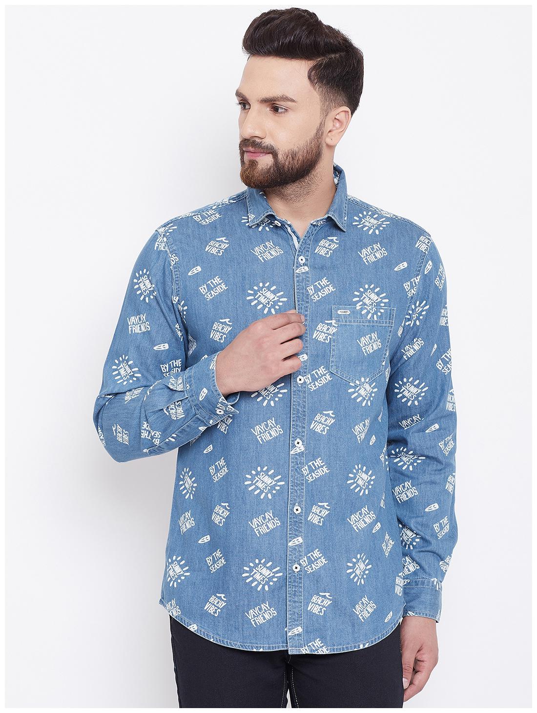 

American Archer Men Blue Printed Slim Fit Casual Shirt