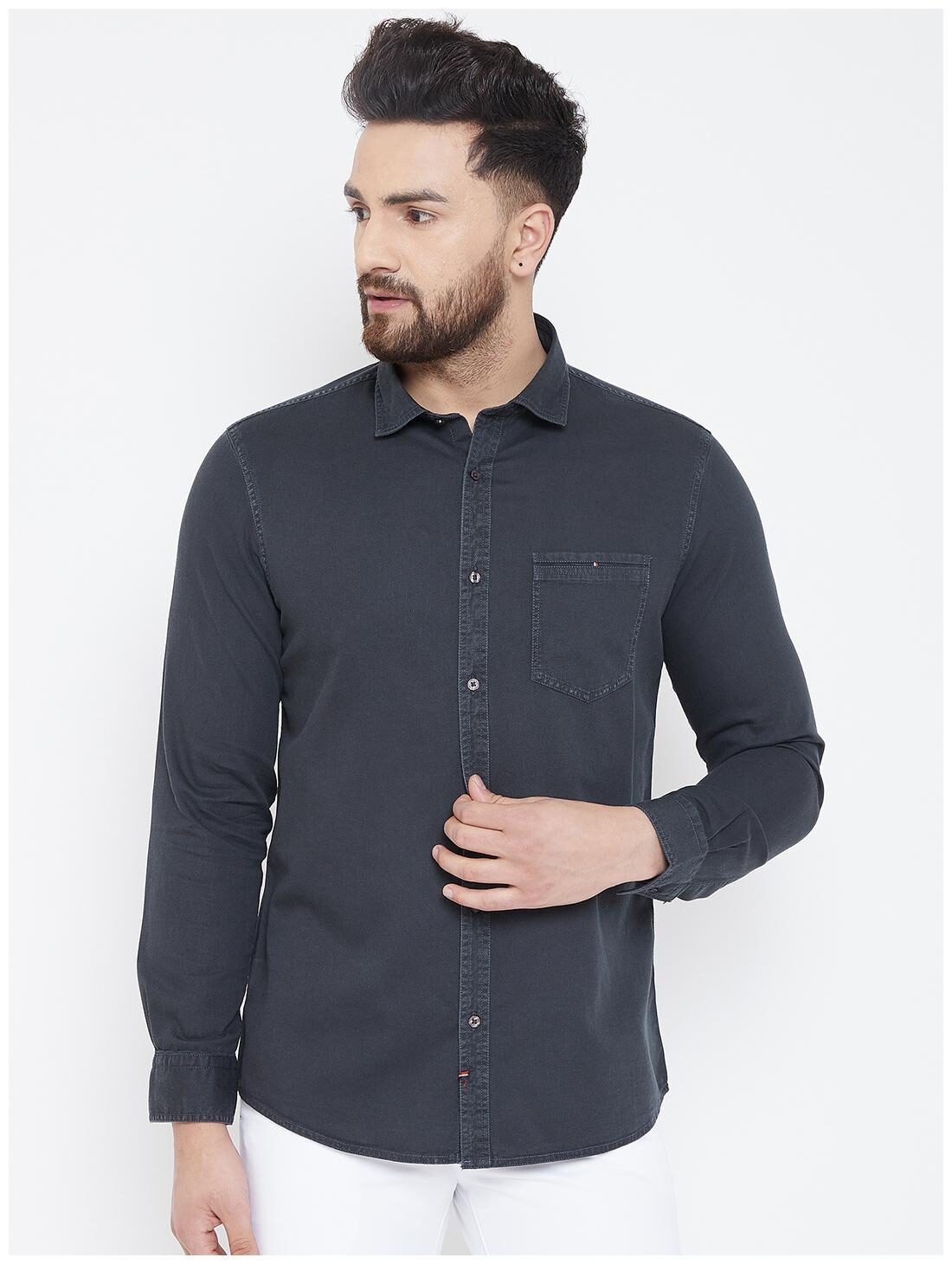 

American Archer Men Grey Solid Slim Fit Casual Shirt