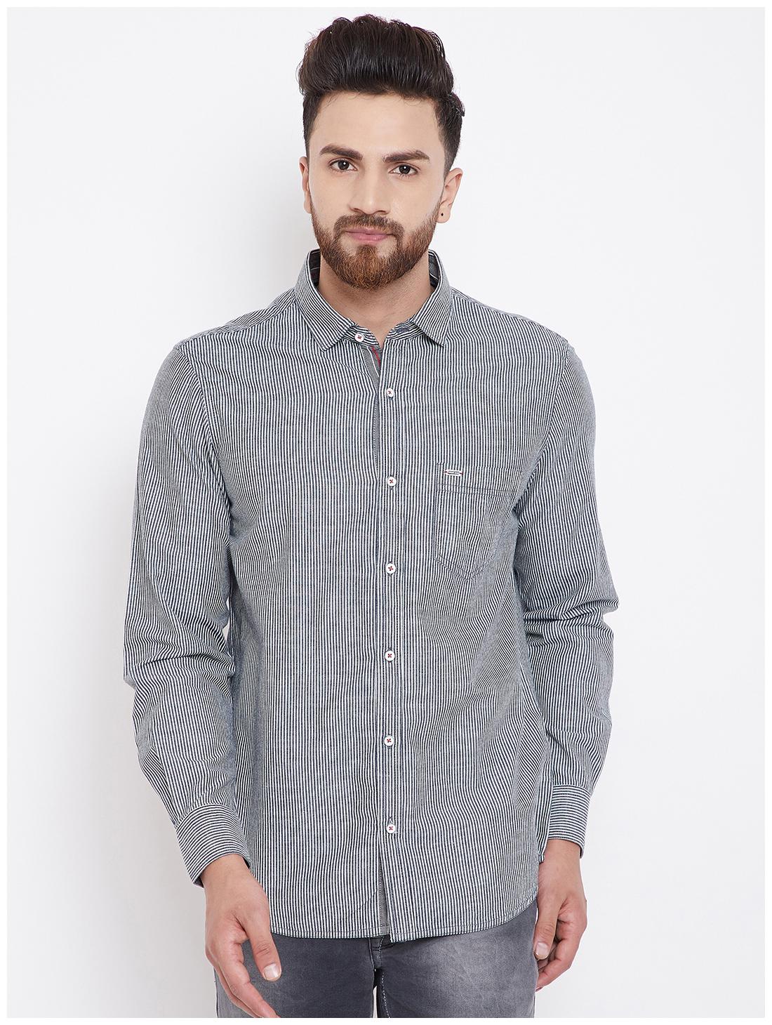 

American Archer Men Grey Vertical Stripes Slim Fit Casual Shirt