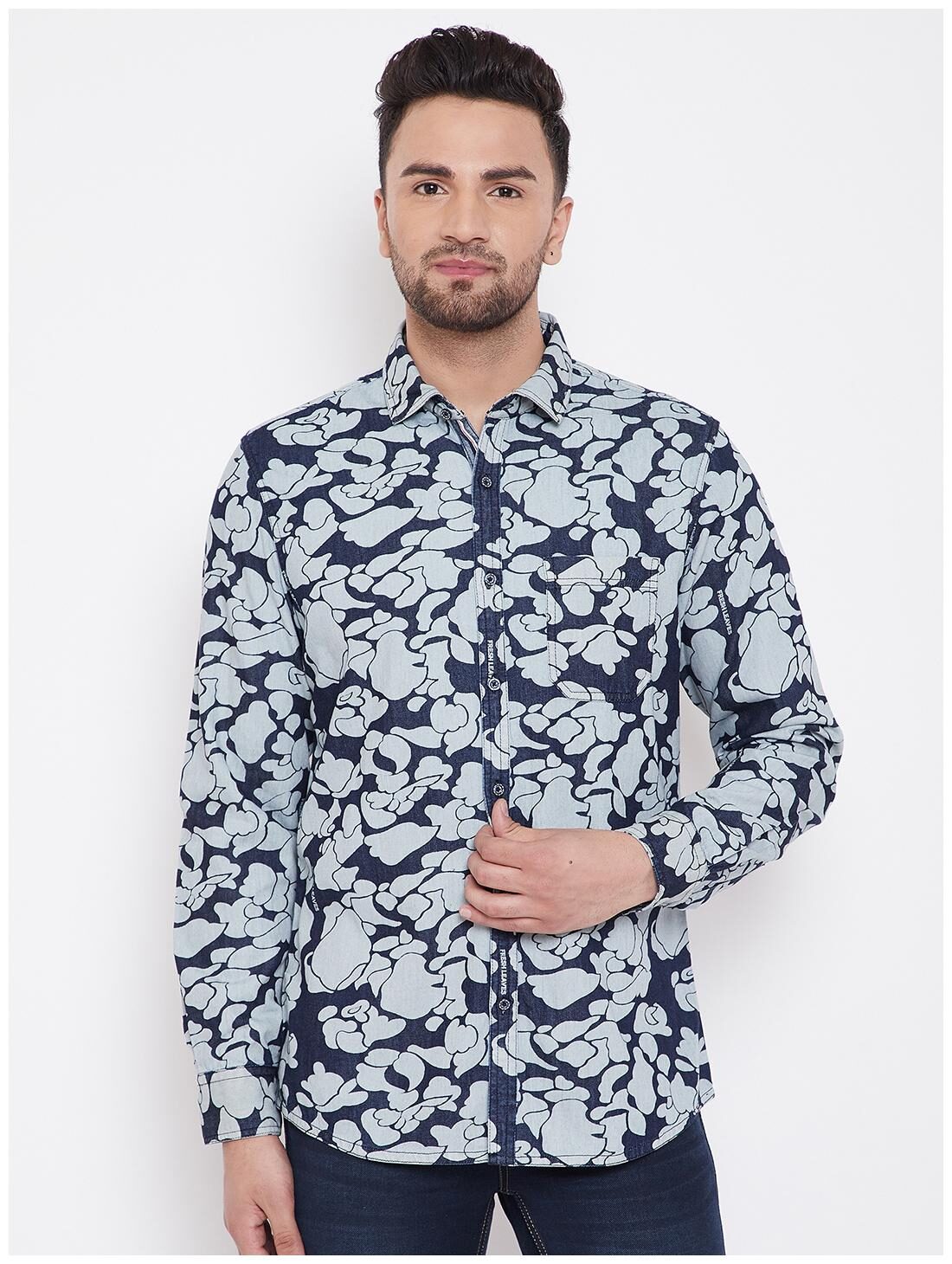 

American Archer Men Blue Printed Slim Fit Casual Shirt
