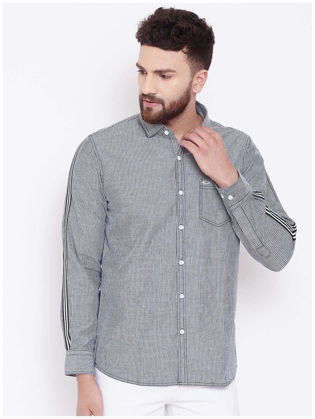 

American Archer Men Grey Vertical Stripes Slim Fit Casual Shirt
