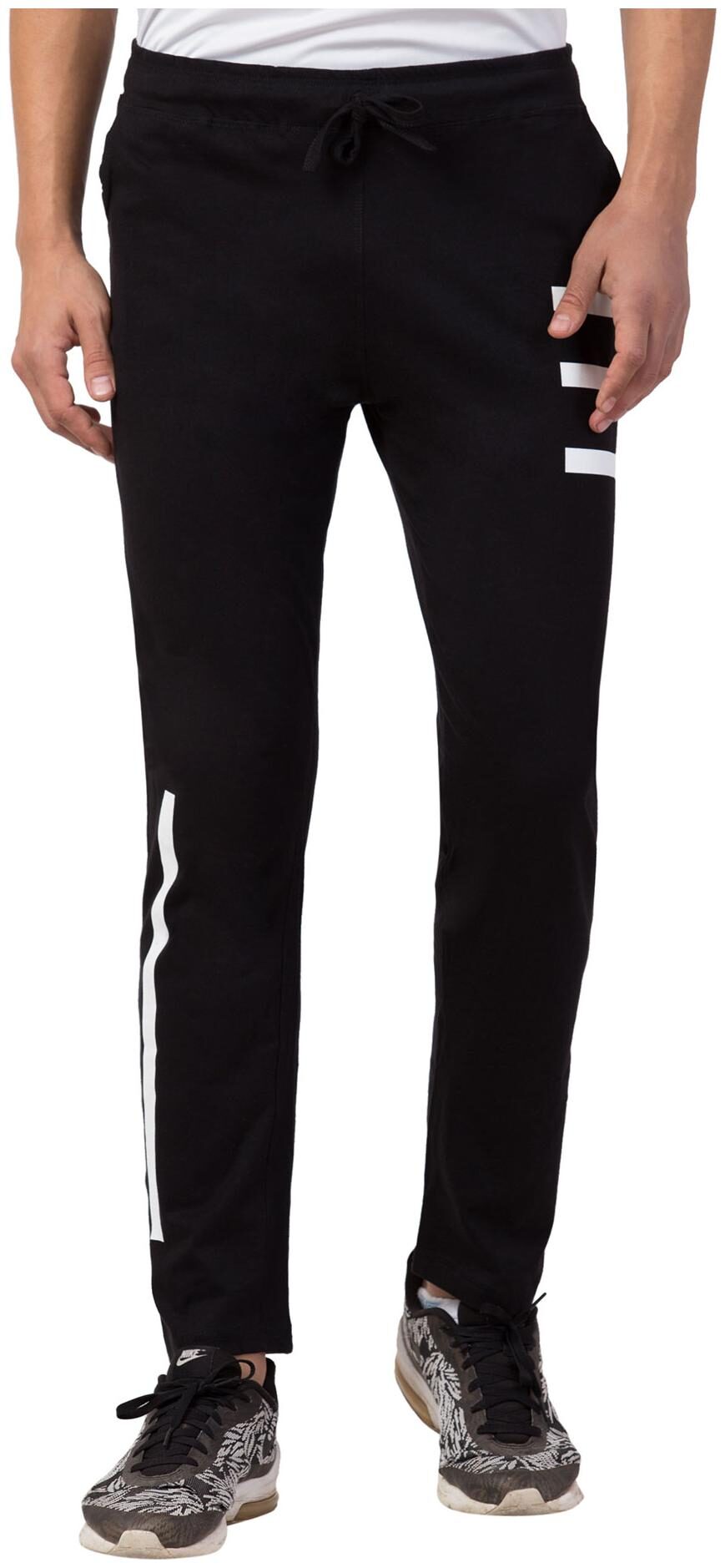 

American-Elm Men Cotton Printed Black Track Pants