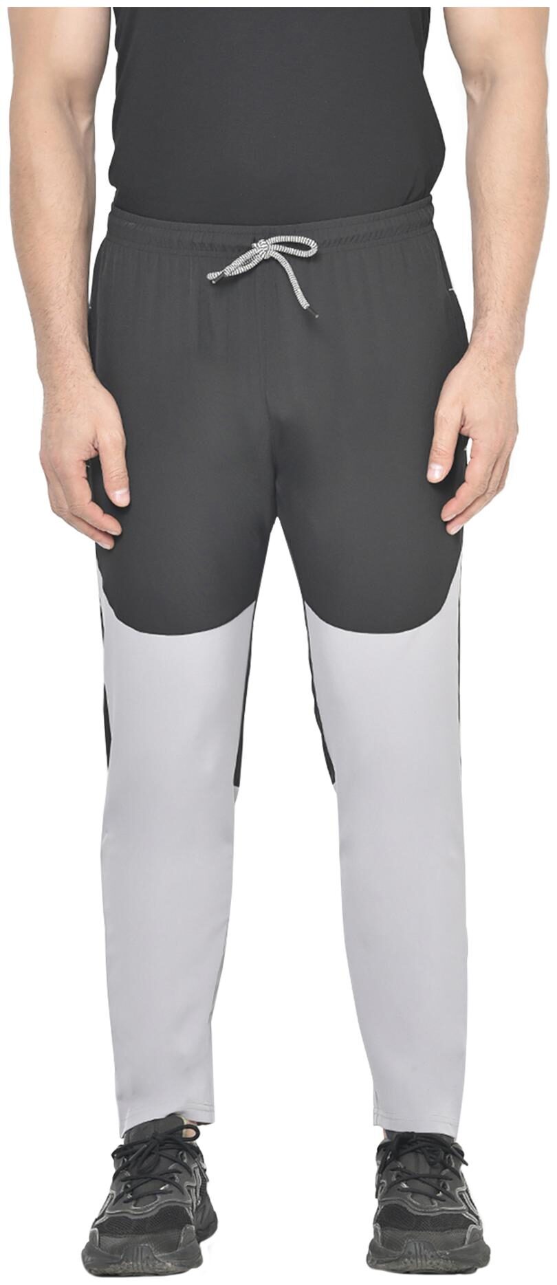 

American-Elm Polyester Colorblocked Black Grey Color Track Pant For Men