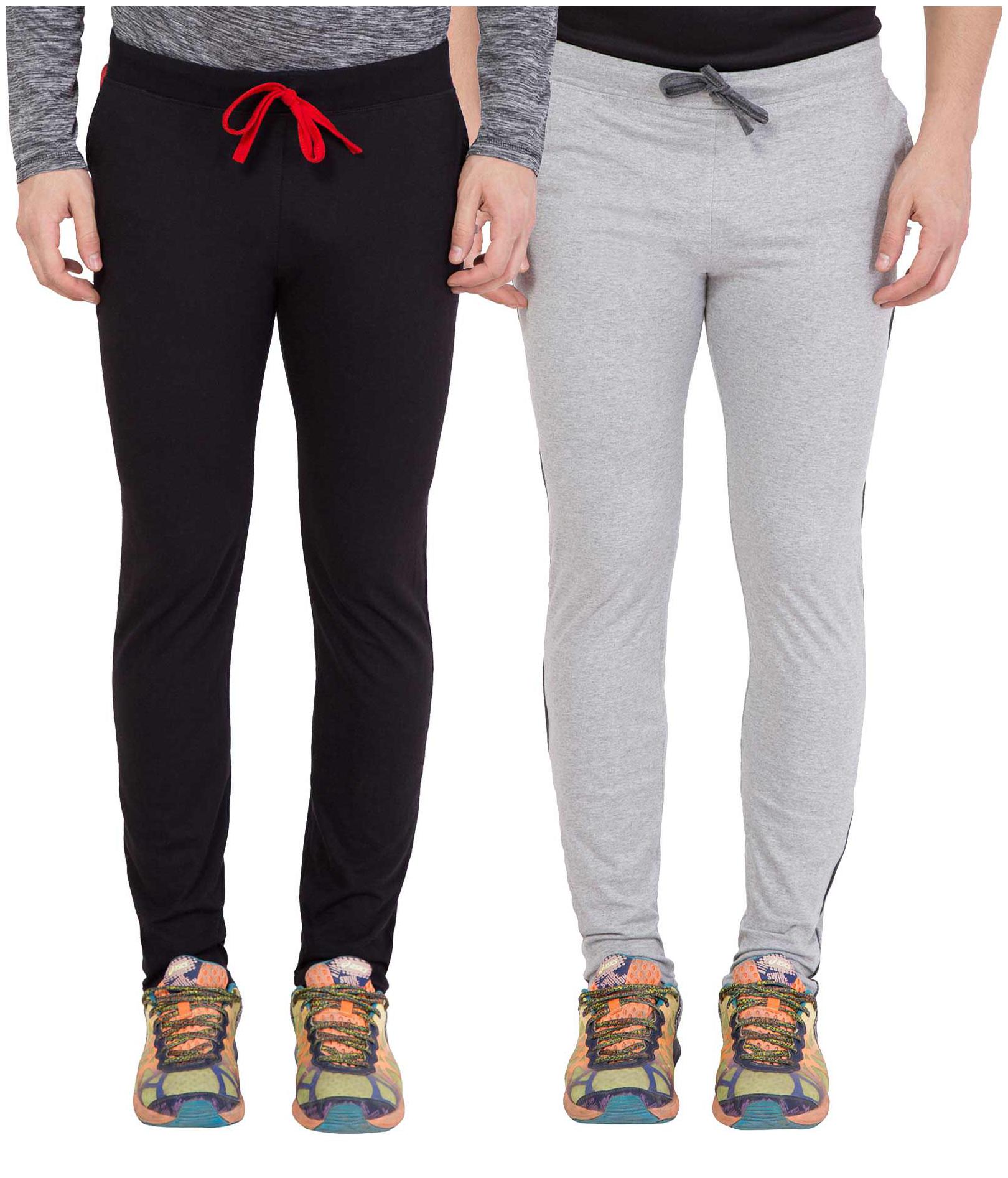 

American-Elm Men Set of 2 Black and Light Grey Cotton Solid Stylish Lower for Sports wear