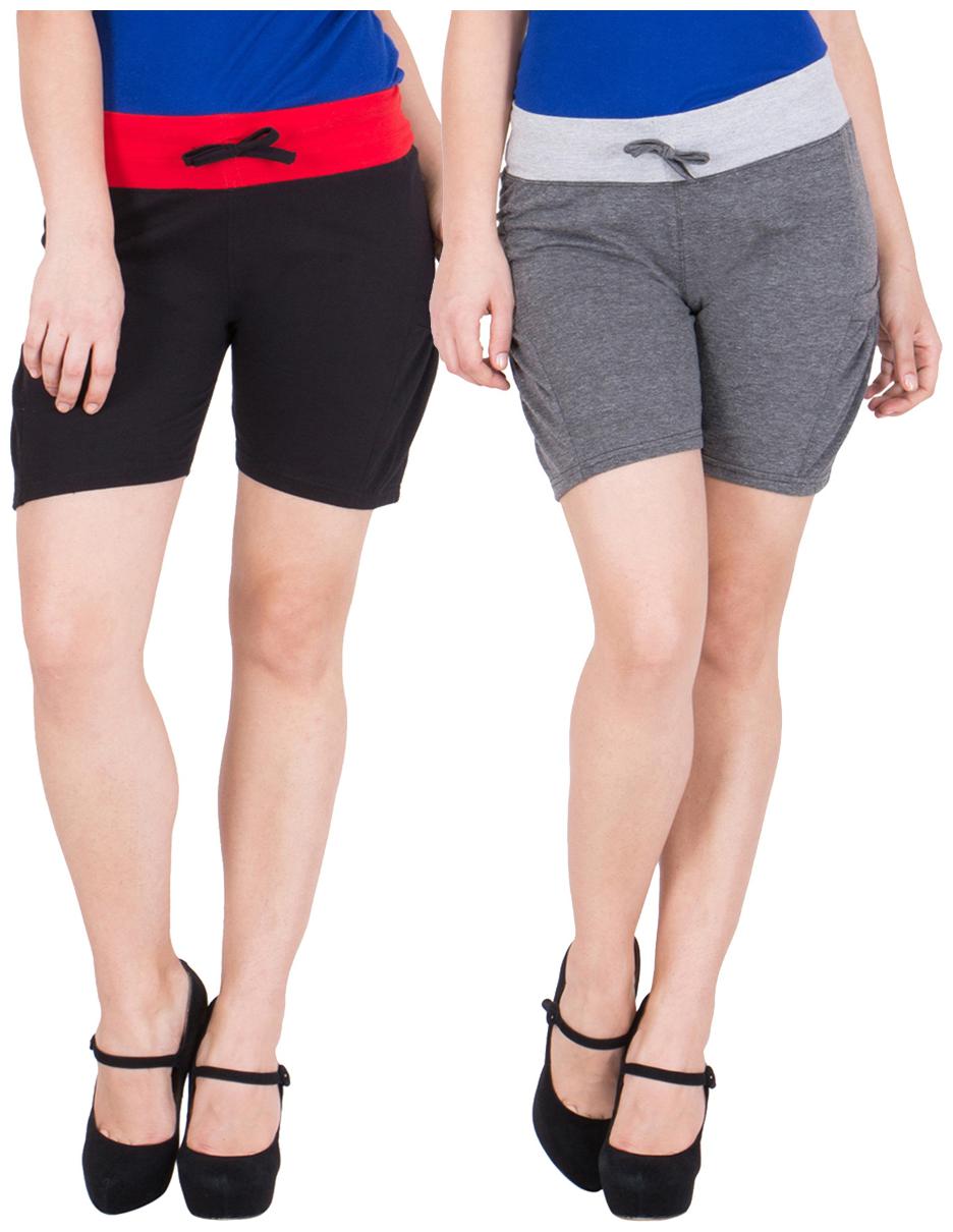 

American-Elm Women s Black Dark Grey Cotton Short Pant- Pack of 2