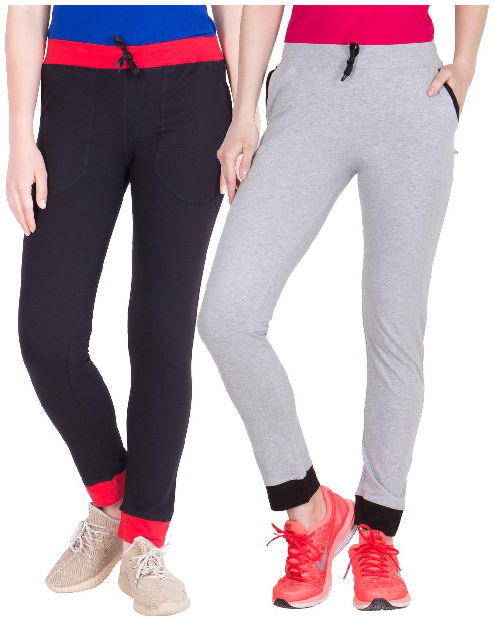 

American-Elm Pack of 2 Women s Cotton Track Pants-Black Grey