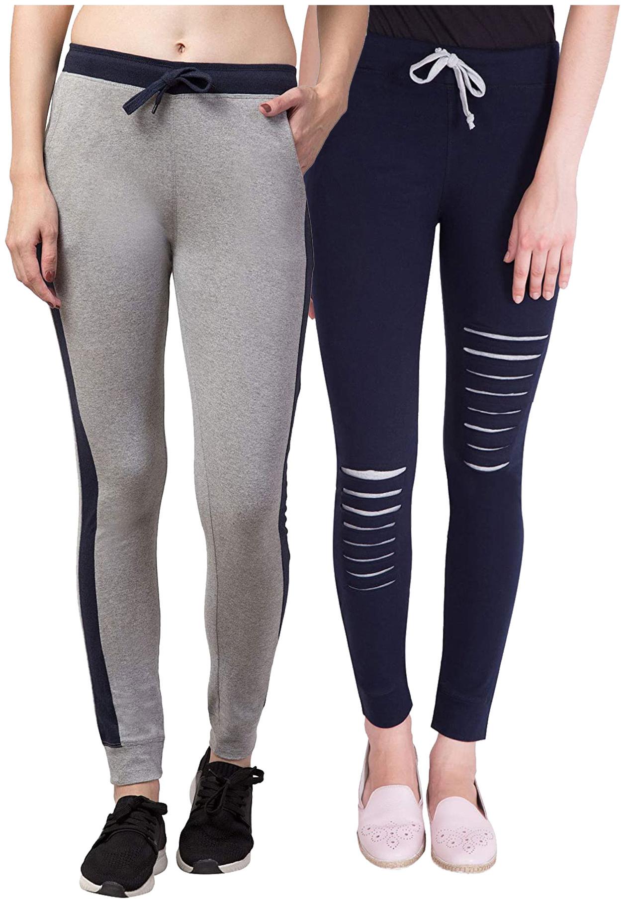 

American-Elm Women Cotton Slim Fit Full Length Joggers ( Blue Grey) -Pack Of 2