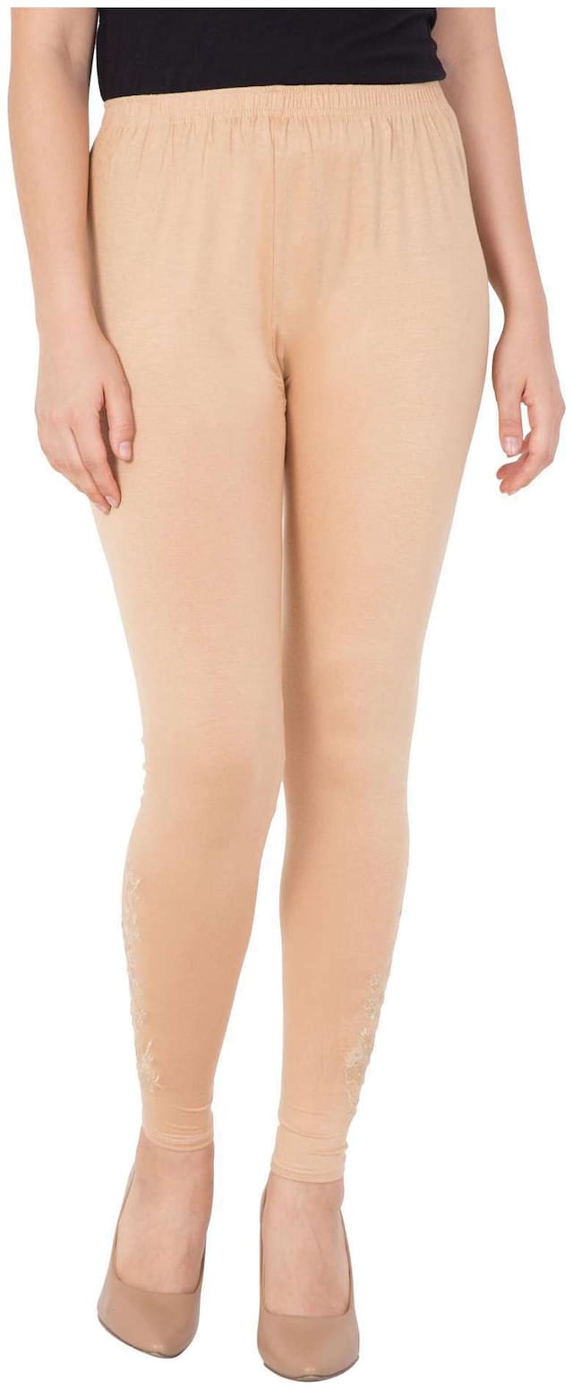 American-Elm Women's Beige Ankle Length embroided Legging