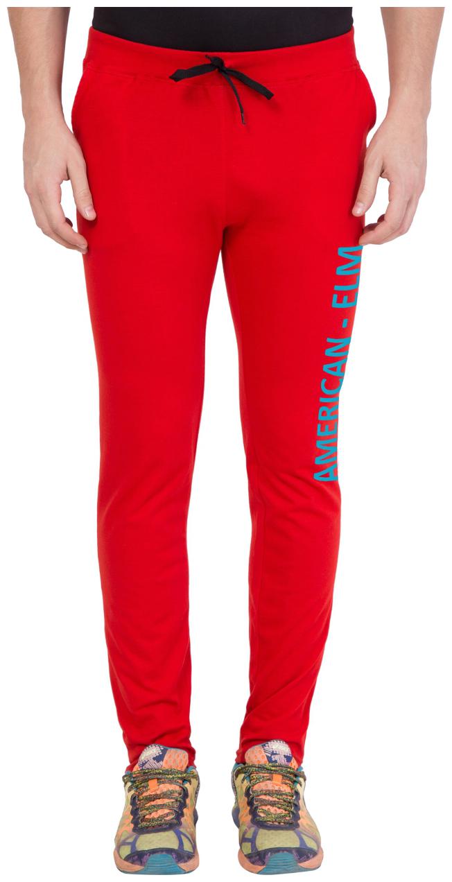 

American-Elm Men s Red Slim Fit Printed Trackpant