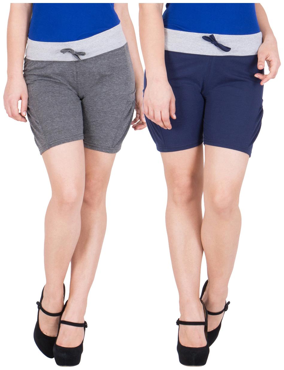 

American-Elm Women s Pack of 2 Shorts- Dark Grey Blue
