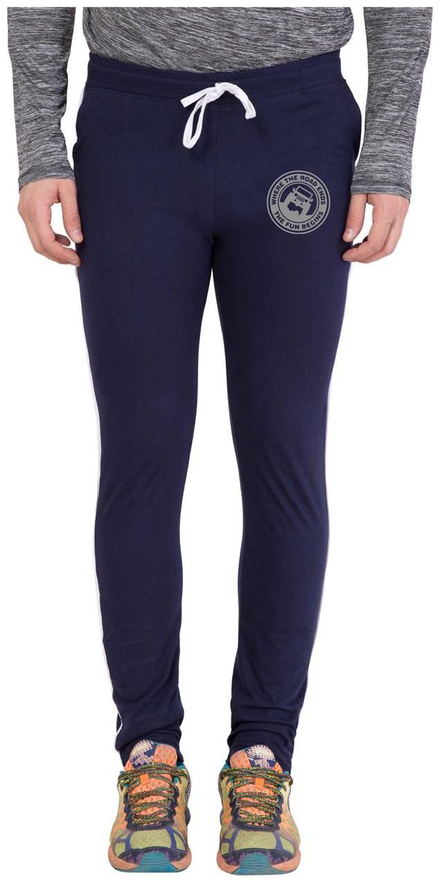 

American-Elm Navy Blue Slim Fit Zeep Printed Trackpant for Men