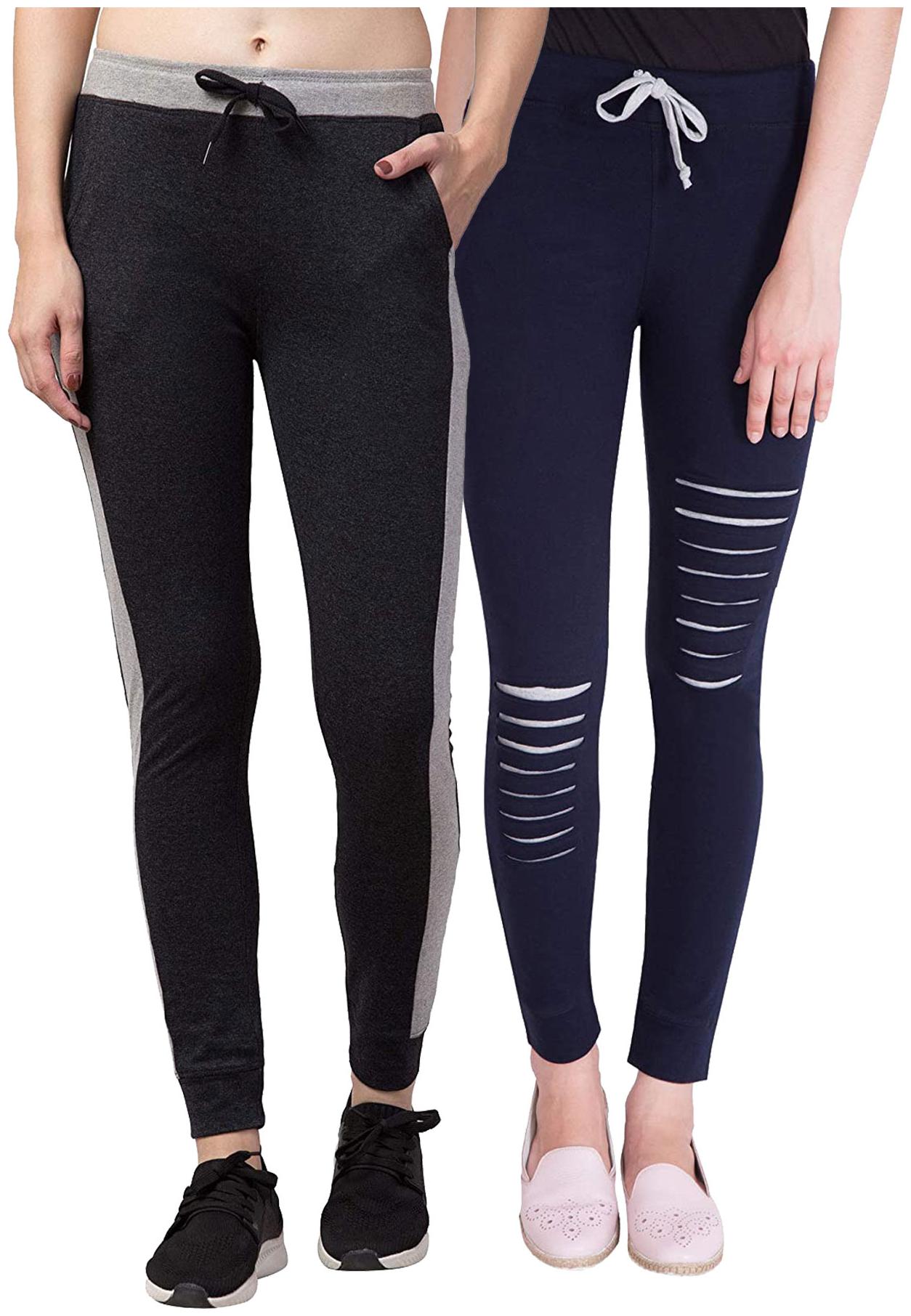 

American-Elm Women Cotton Slim Fit Full Length Joggers ( Blue Grey) -Pack Of 2