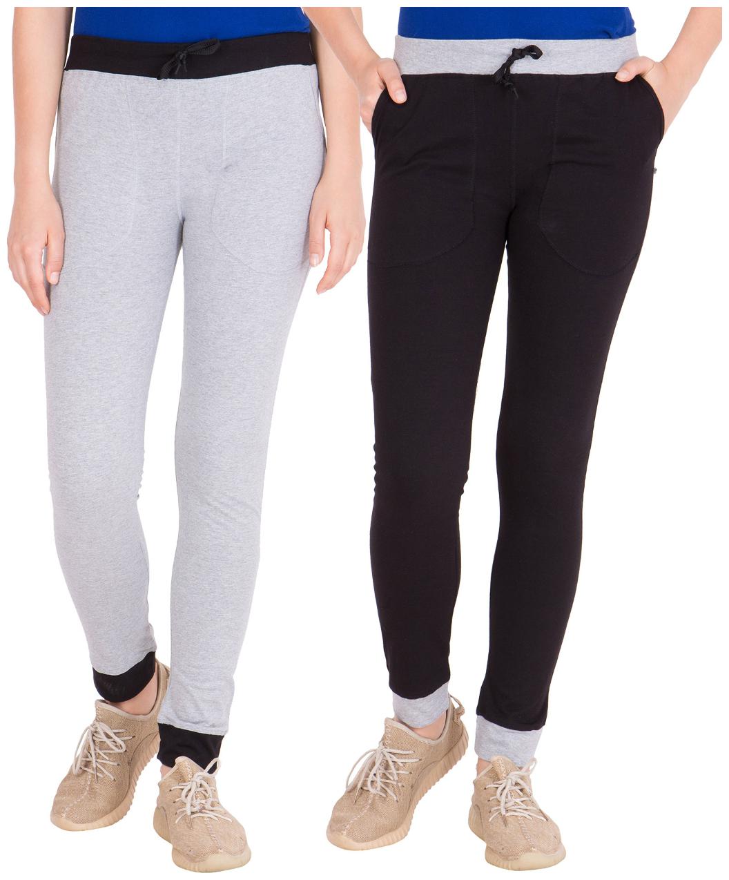 

American-Elm Pack of 2 Women s Cotton Track Pants-Grey Black