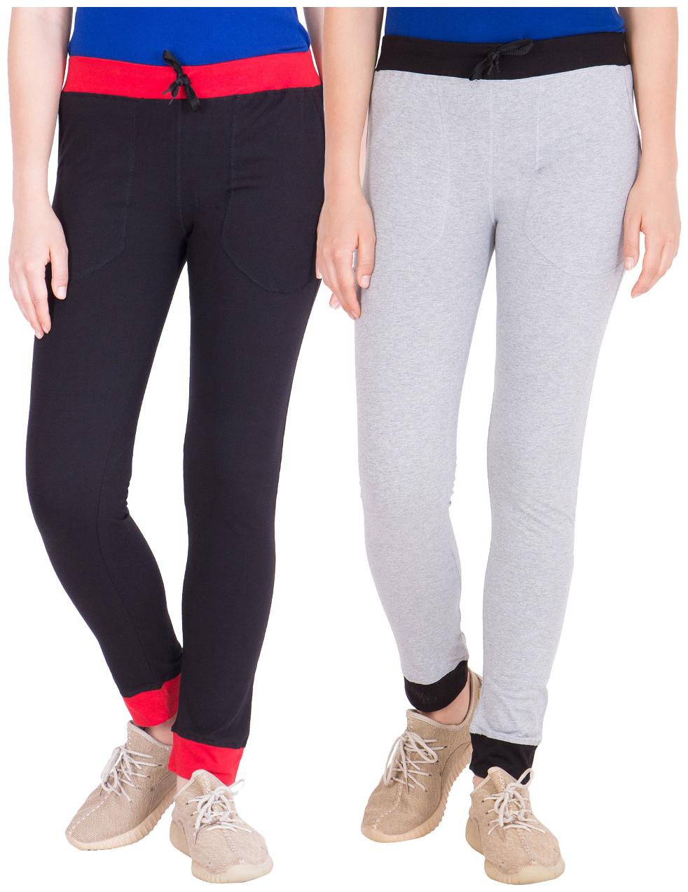 

American-Elm Pack of 2 Women s Cotton Track Pants-Black Grey