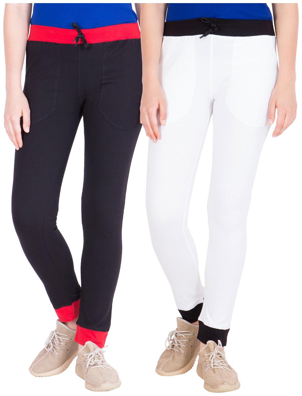 

American-Elm Pack of 2 Women s Cotton Track Pants-Black White