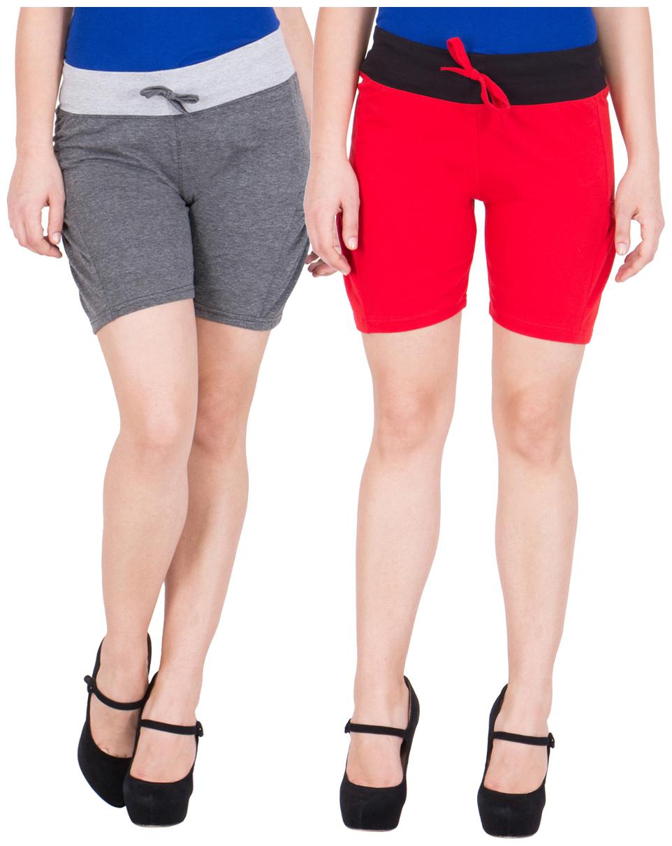 

American-Elm Women s Pack of 2 Short Pants- Dark Grey Red