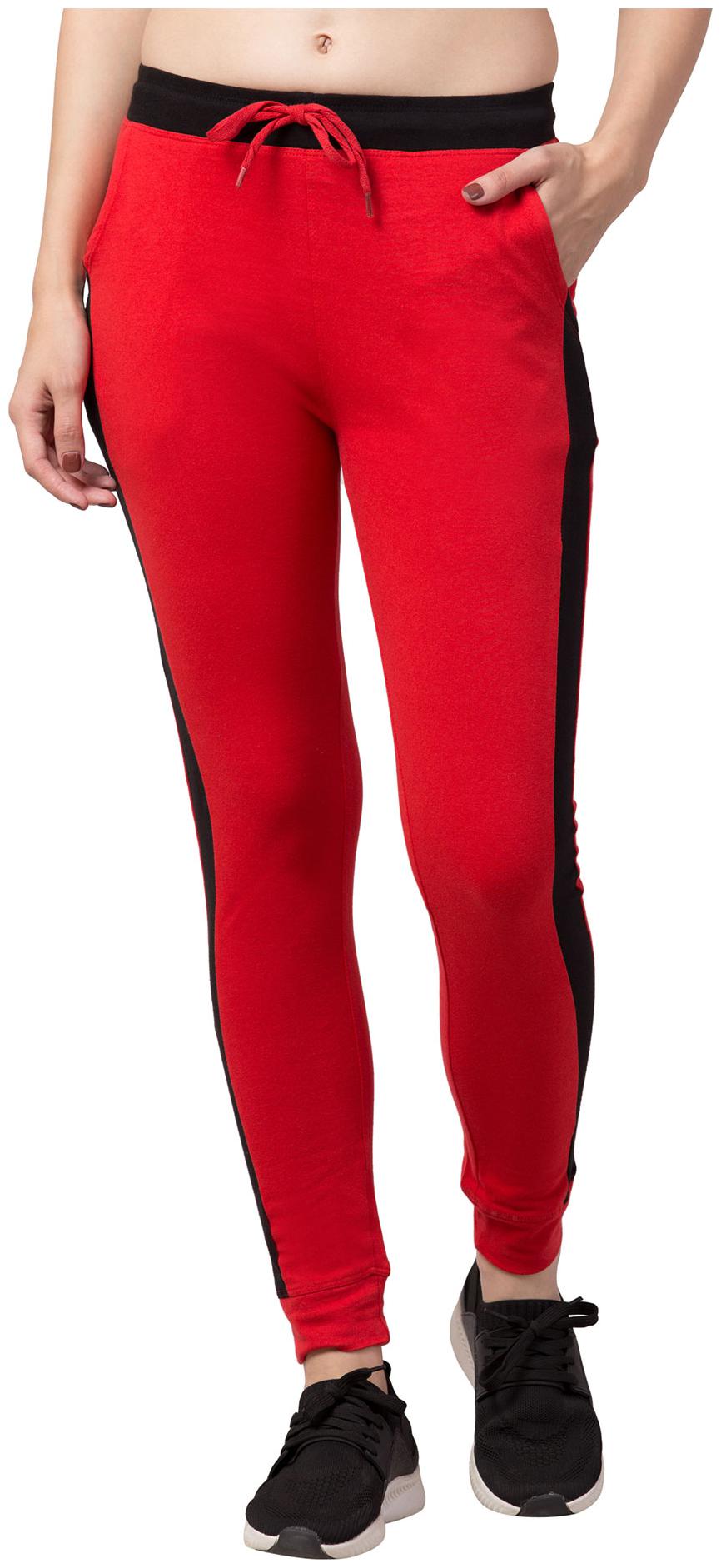 

American-Elm Red Cotton Joggers For Women