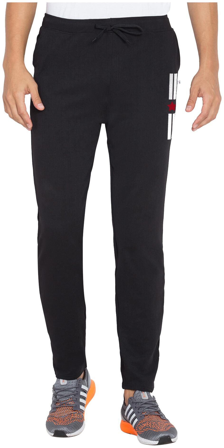 

American-Elm Polyester Printed Black Track Pants For Men