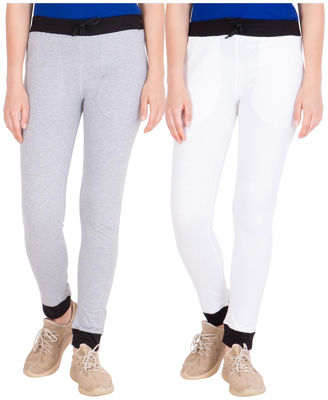 

American-Elm Pack of 2 Women s Cotton Track Pants-Grey White