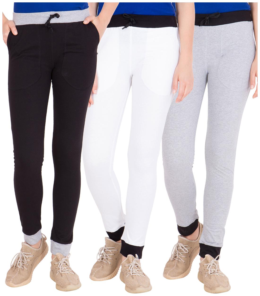 

American-Elm Pack of 3 Women s Cotton Track Pants-Black White Grey