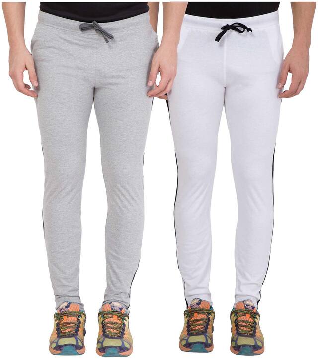 American-Elm Men Pack of 2 Light Grey and White Designer Track Pant;Gym Wear