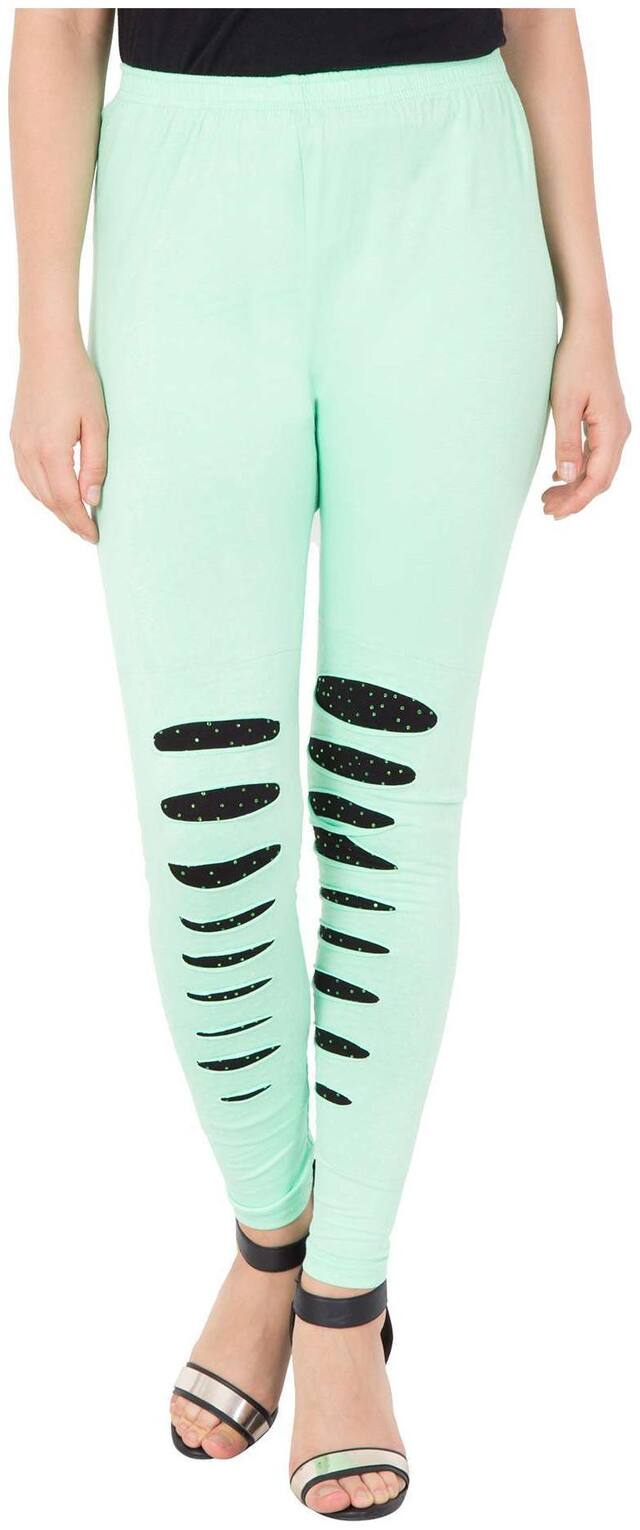 American-Elm Women's Light sea green Cotton Ripped Lagging