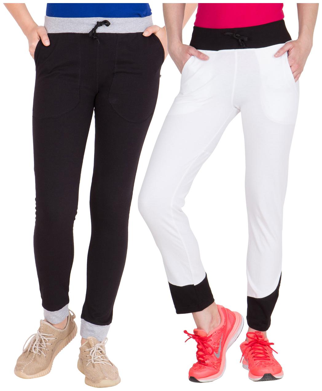 

American-Elm Pack of 2 Women s Cotton Track Pants-Black White