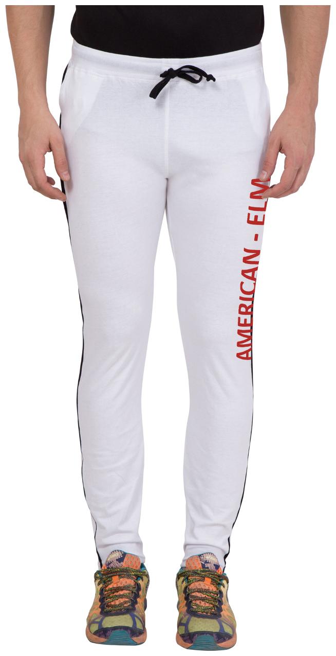 

American-Elm Men s White Cotton Red Printed Trackpant