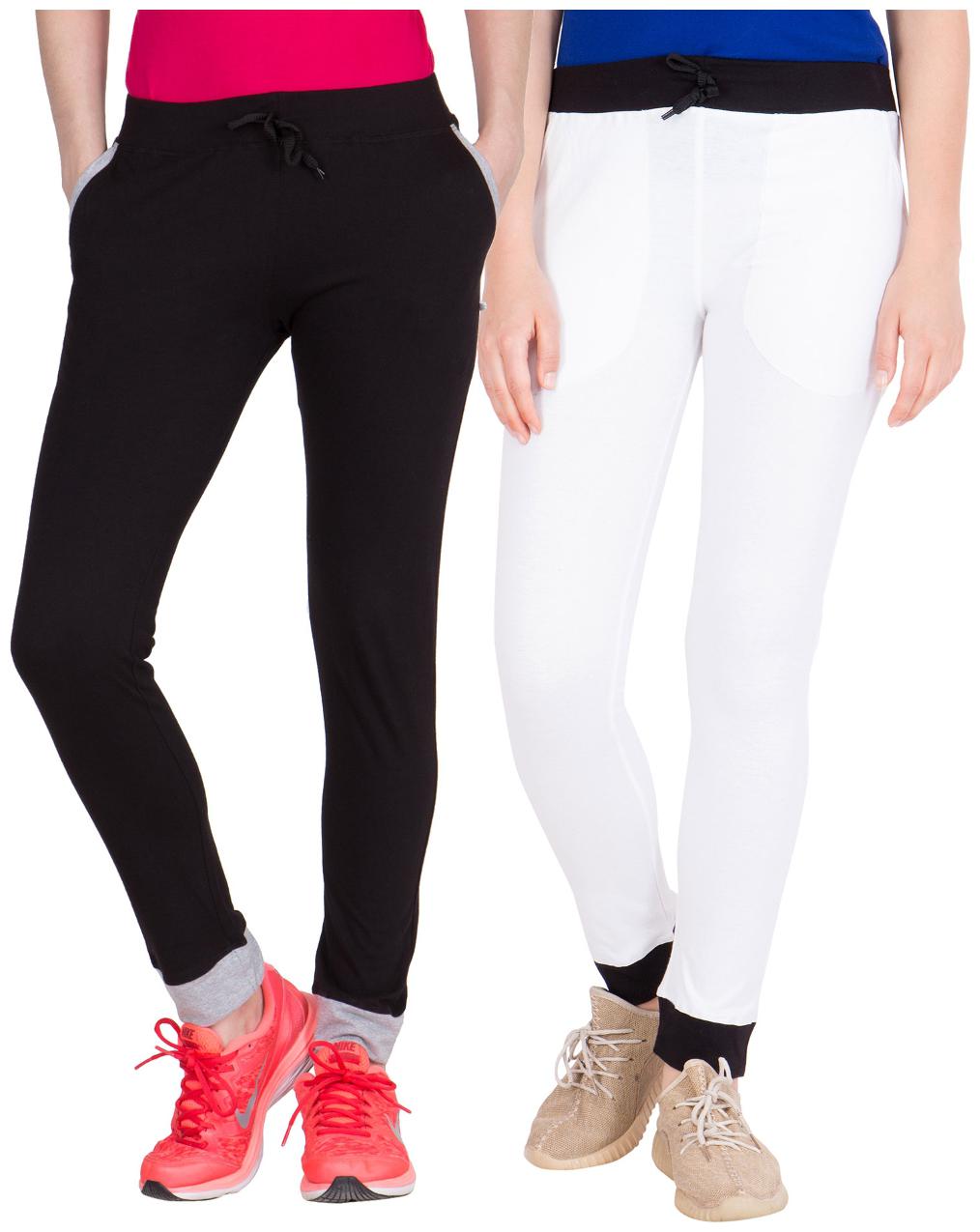 

American-Elm Pack of 2 Women s Cotton Track Pants-Black White
