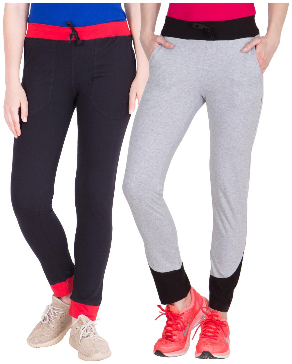 

American-Elm Pack of 2 Women s Cotton Track Pants-Black Grey
