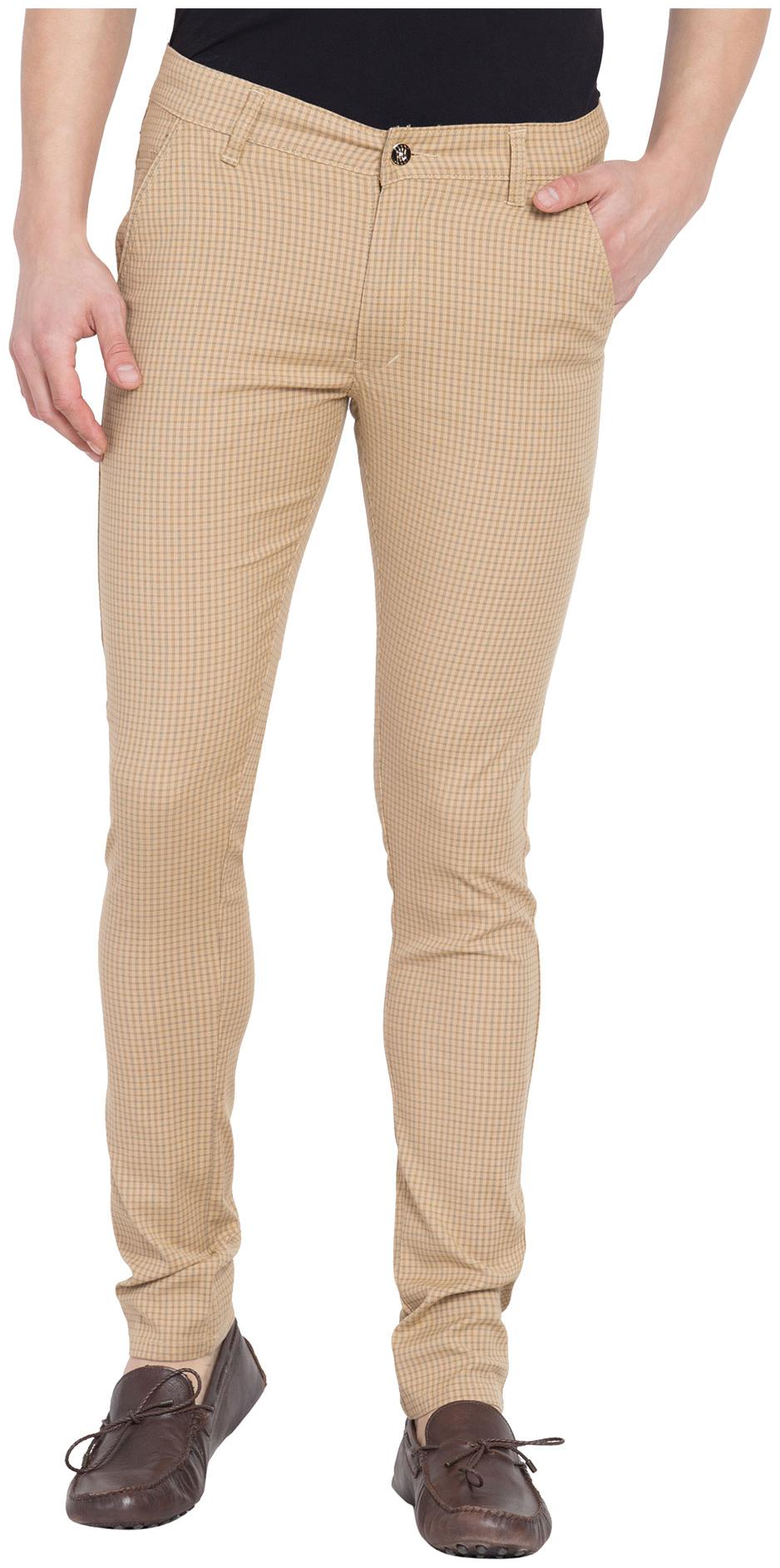 

American-Elm Men Beige Checked Slim fit Chinos
