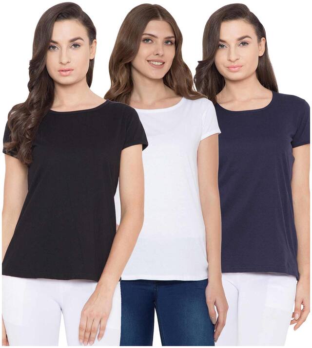 American-Elm Women Multi Slim fit Round neck Cotton T shirt