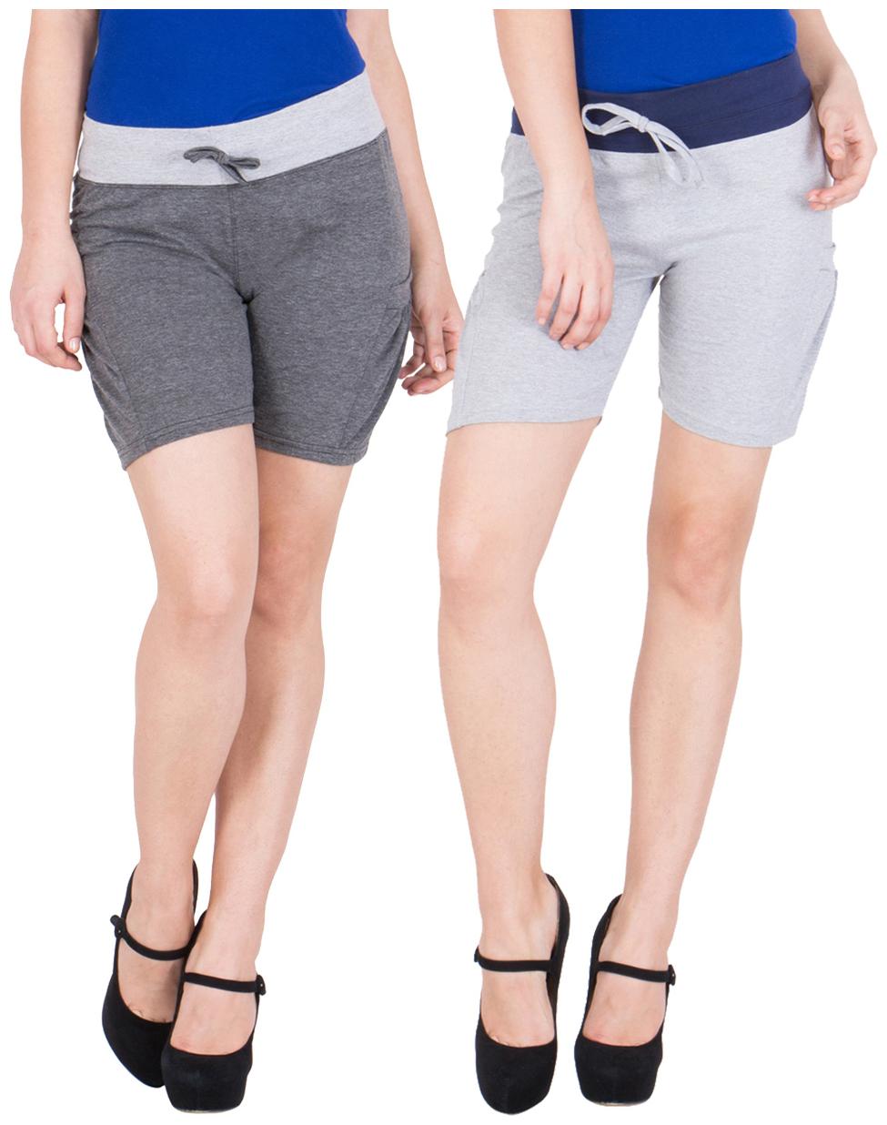 

American-Elm Women s Pack of 2 Cotton Short Pants- Dark Grey Grey