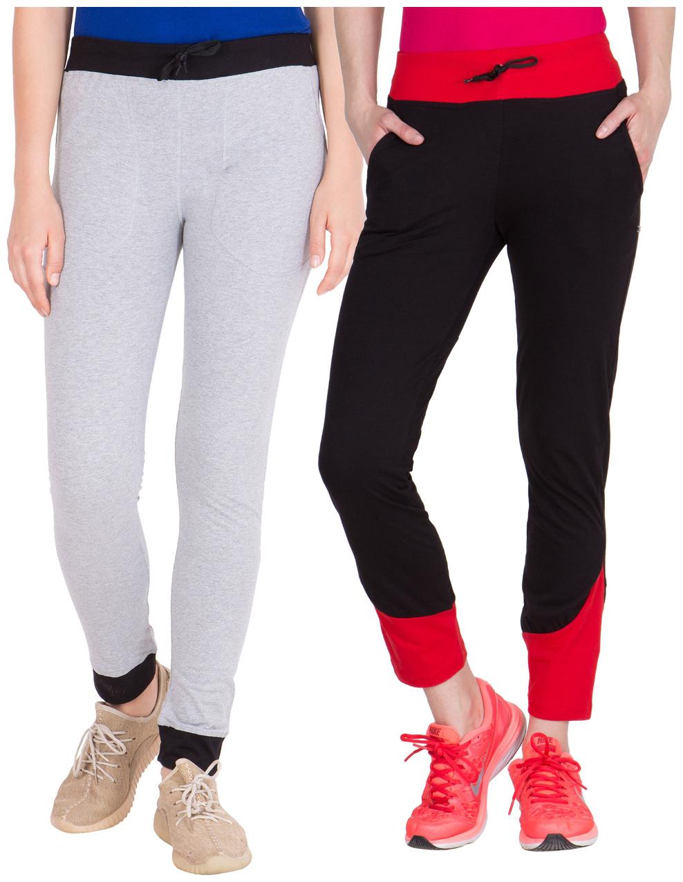

American-Elm Pack of 2 Women s Cotton Track Pants-Grey Black