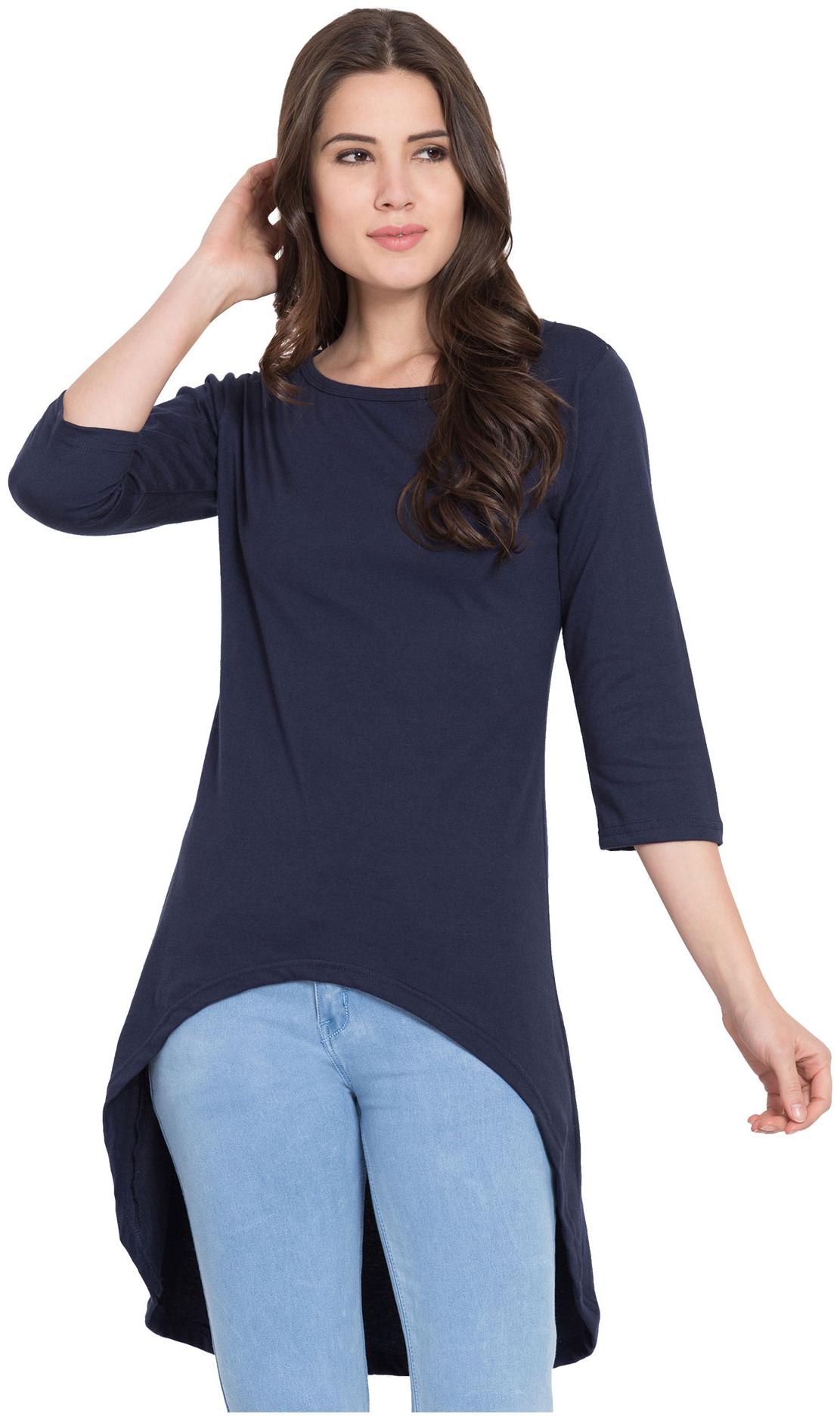 

American-Elm Women Blue Regular fit Round neck Cotton T shirt