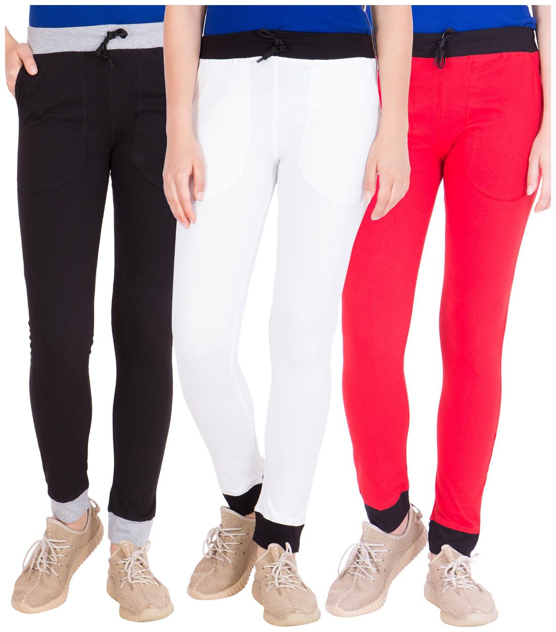 

American-Elm Pack of 3 Women s Cotton Track Pants-Black White Red
