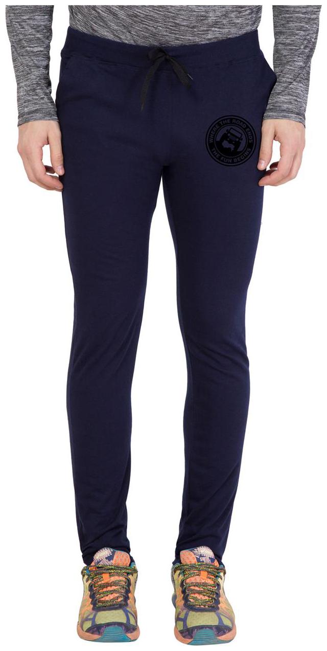 

American-Elm Navy Blue Black Round Zeep Printed Trackpant for Men