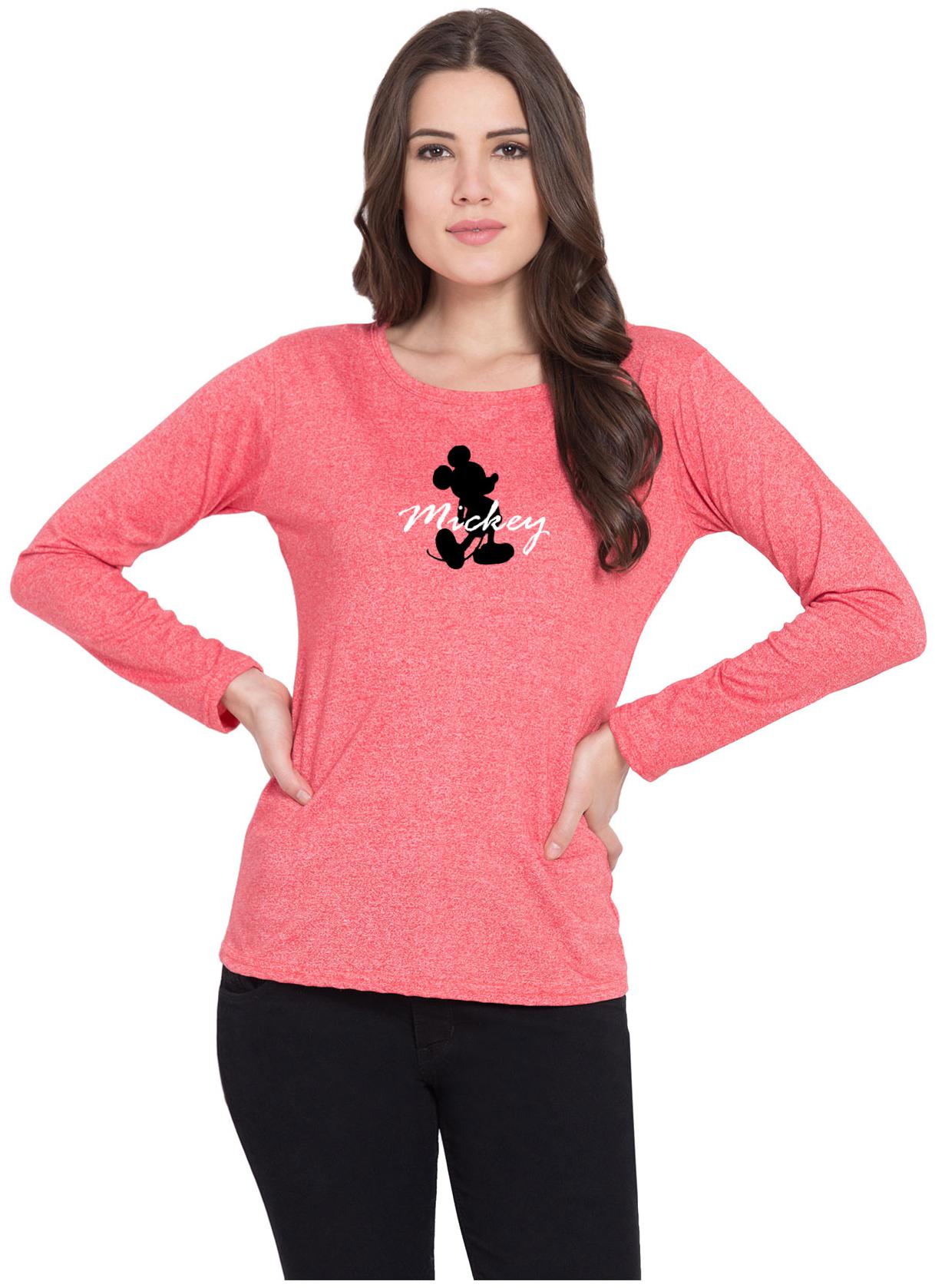 

American-Elm Women Pink Slim fit Round neck Cotton T shirt