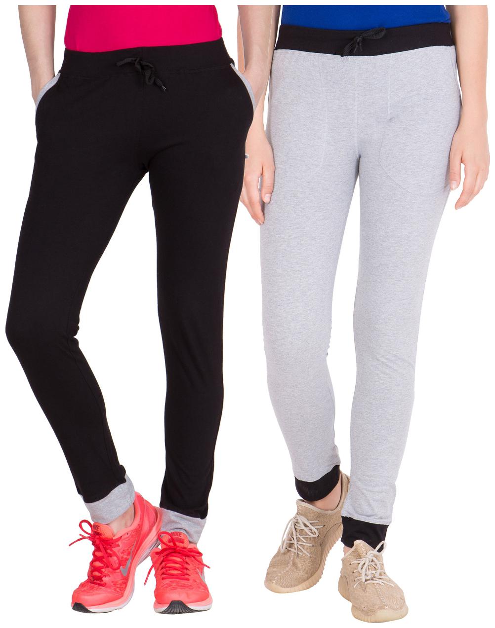 

American-Elm Pack of 2 Women s Cotton Track Pants-Black Grey