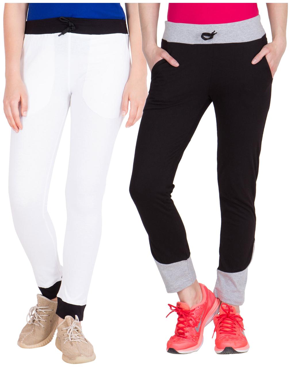 

American-Elm Pack of 2 Women s Cotton Track Pants-White Black