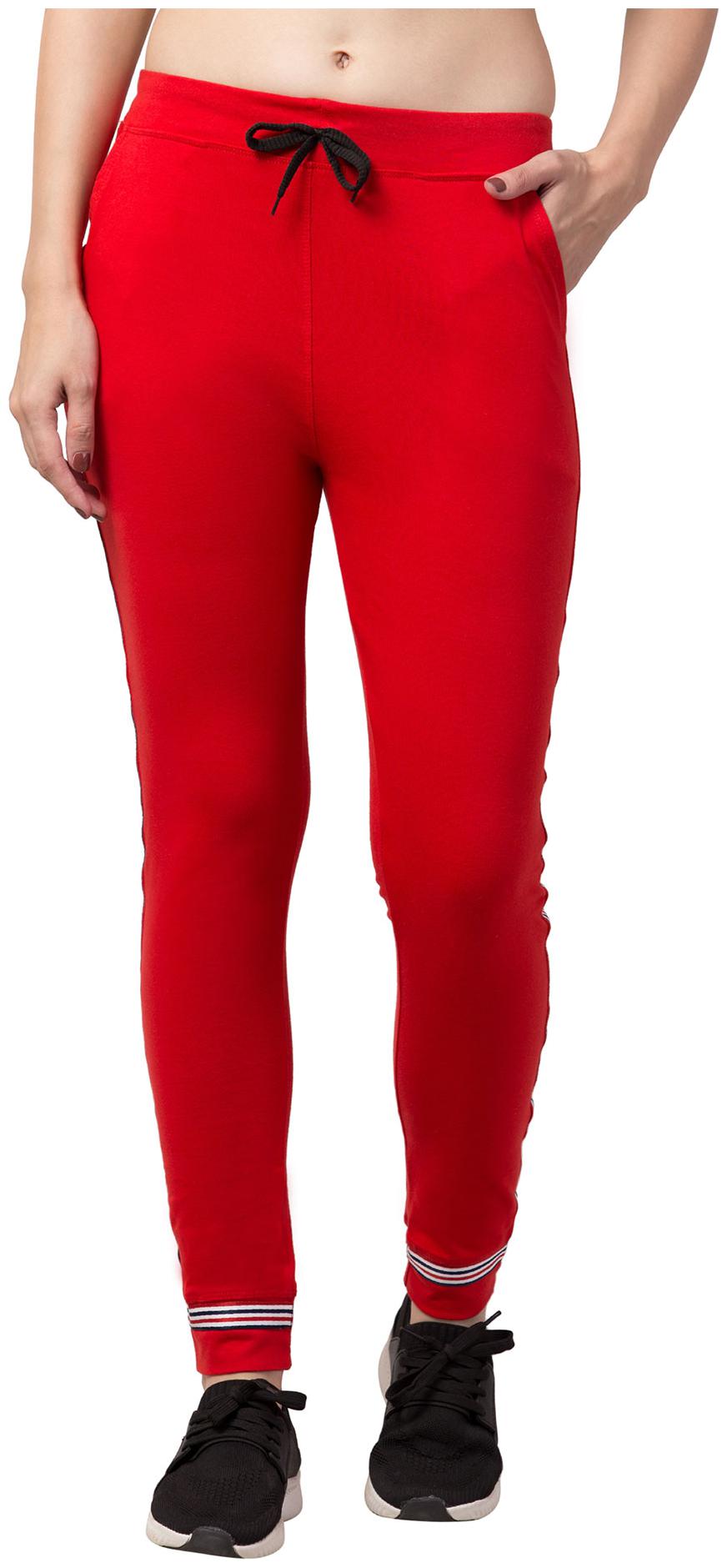 

American-Elm Women Slim fit Cotton Solid Track pants - Red