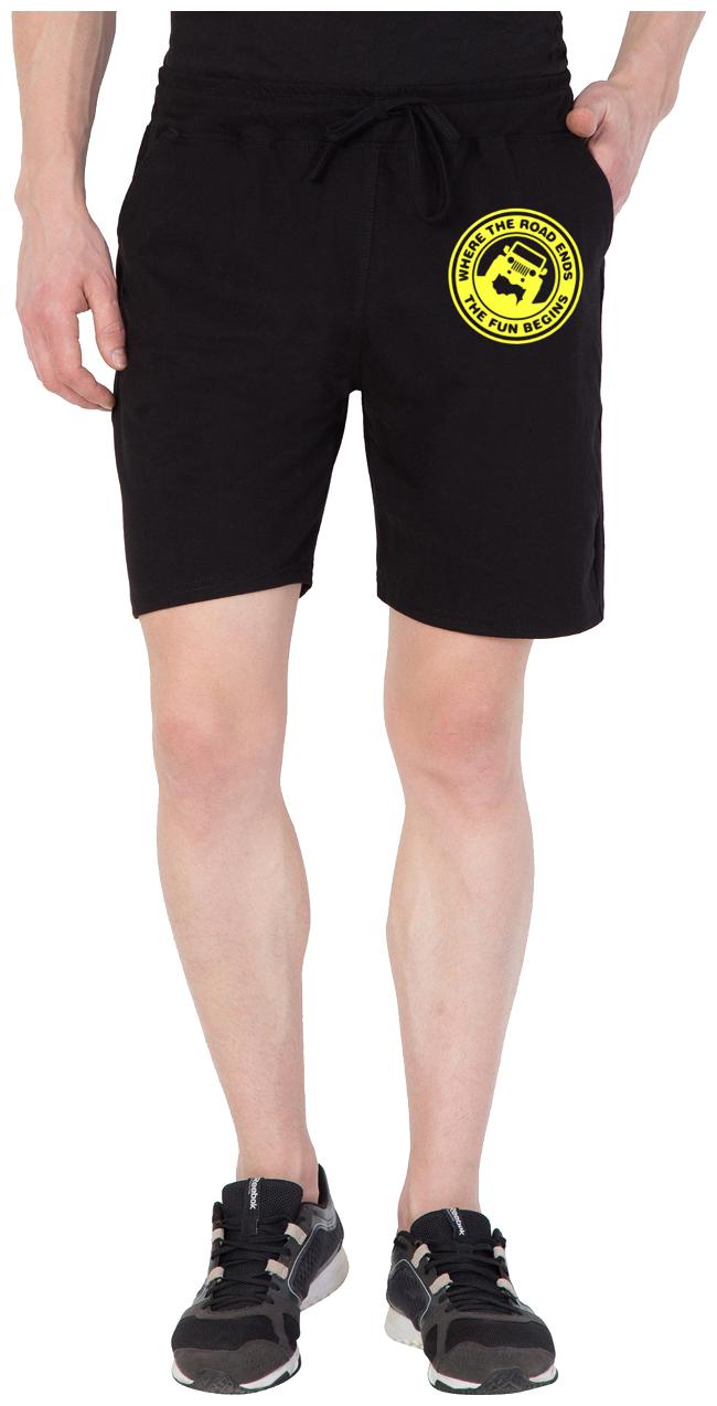

American-Elm Men s Black Cotton Slim Fit Round Jeep Printed Short