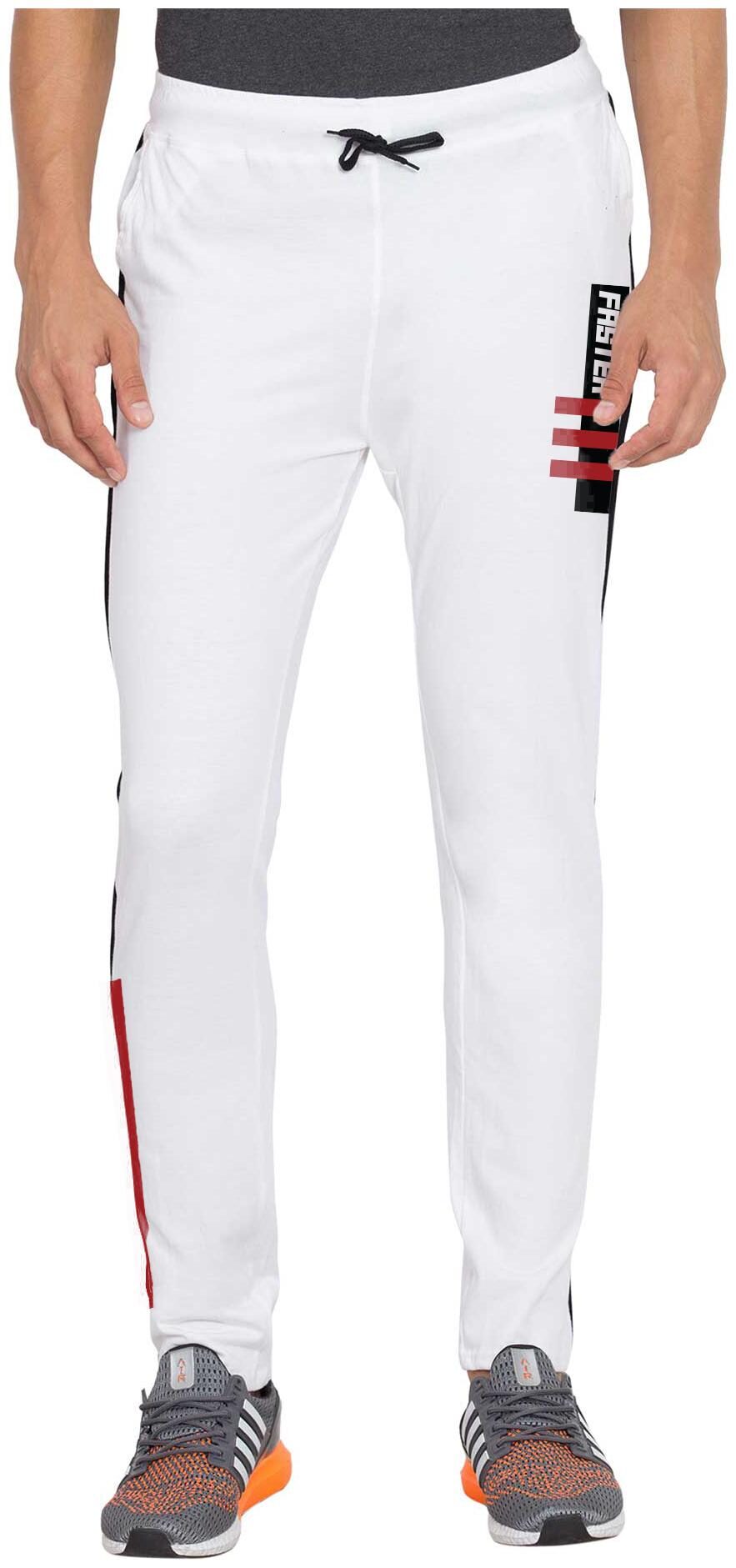 

American-Elm Cotton Printed White Track Pants For Men