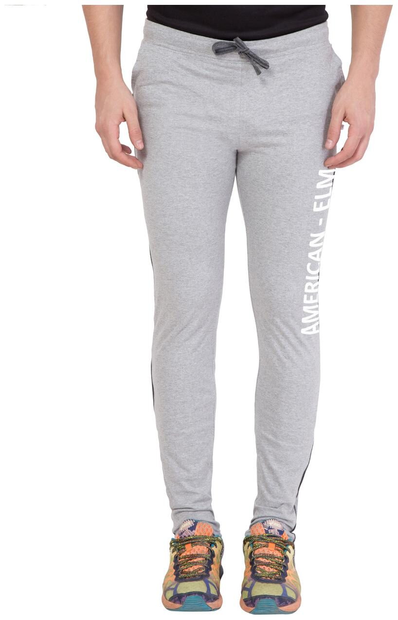 

American-Elm Men s Grey Melange Cotton Printed Trackpant