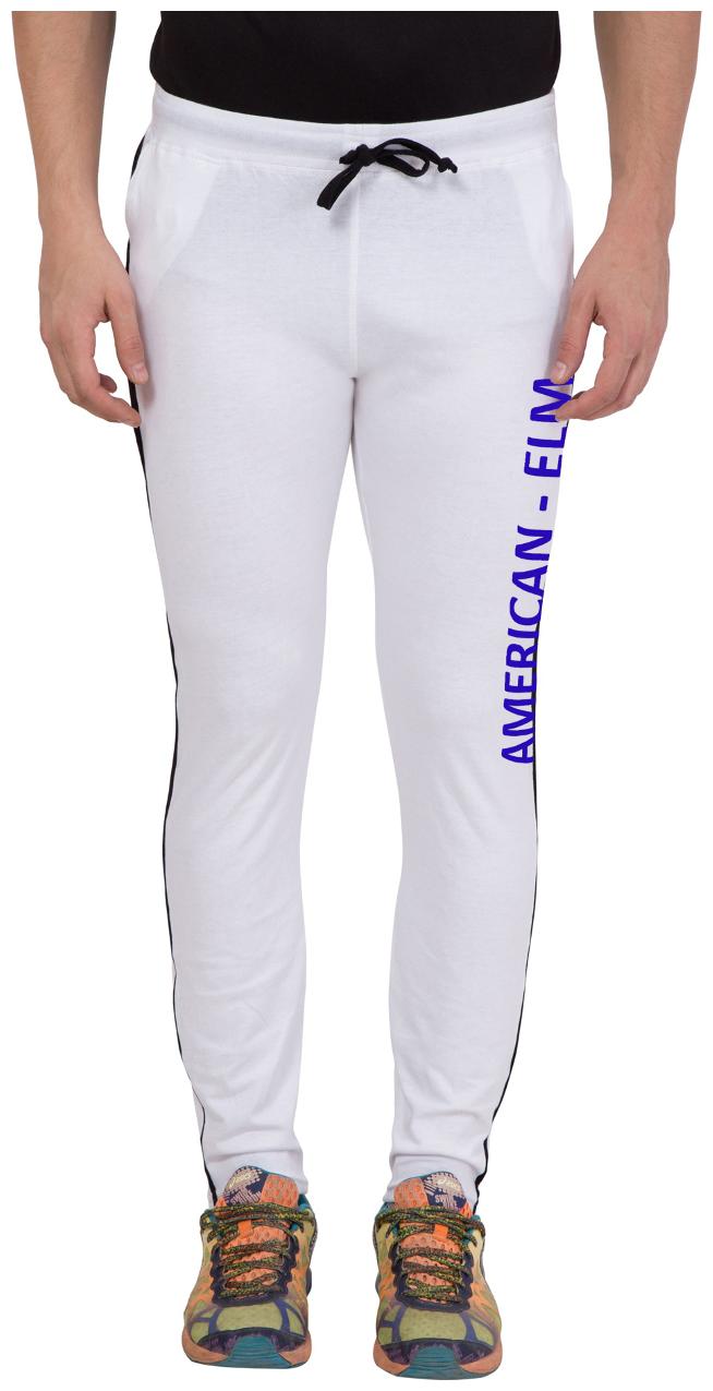 

American-Elm Men s White Printed cotton Trackpant