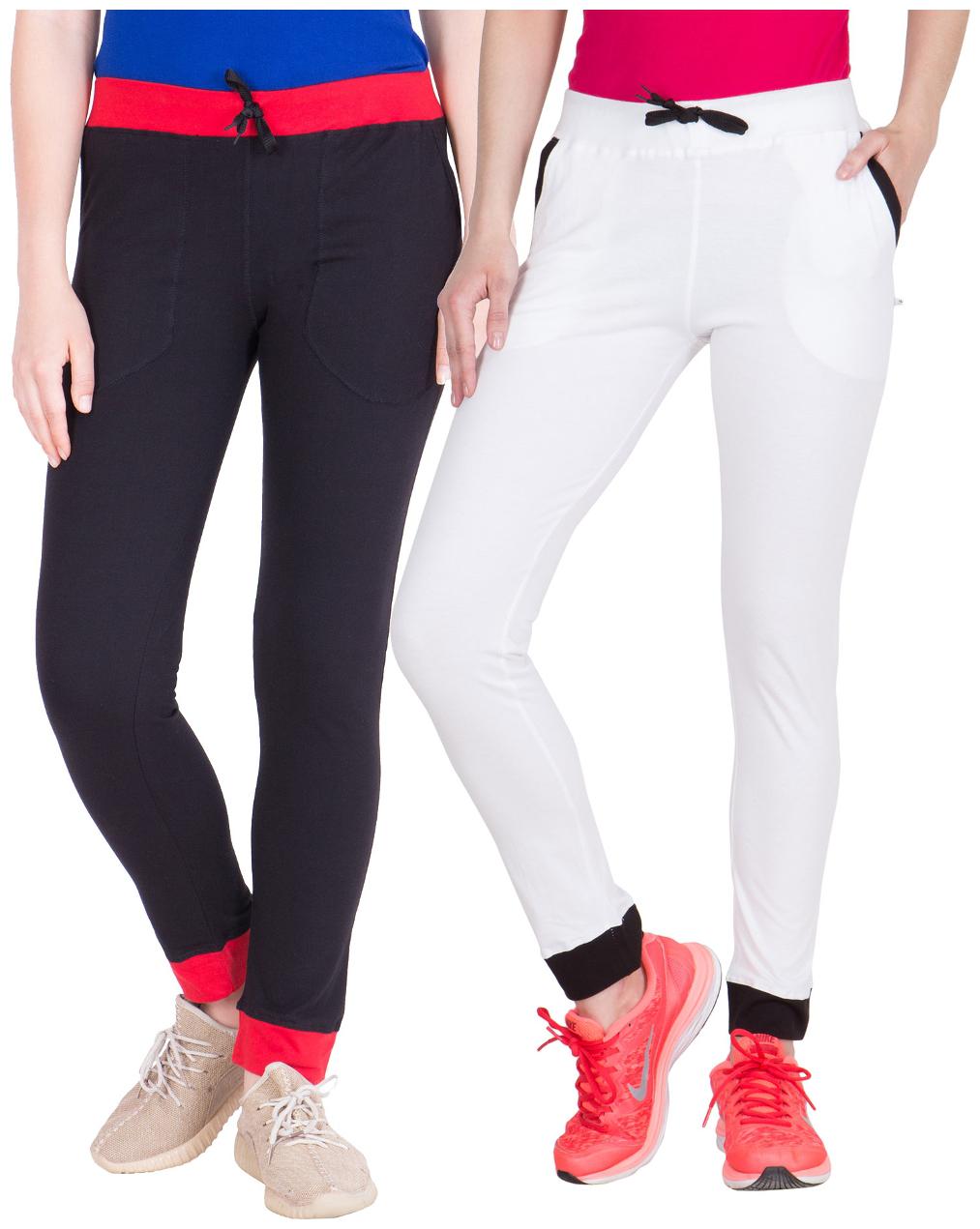 

American-Elm Pack of 2 Women s Cotton Track Pants-Black White